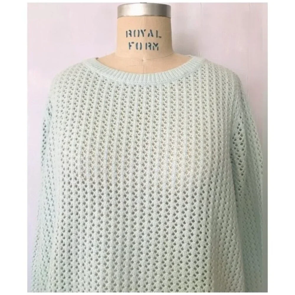 LOFT AQUA BLUE POINTELLE KNIT LONG SLEEVE SWEATER XL NWT